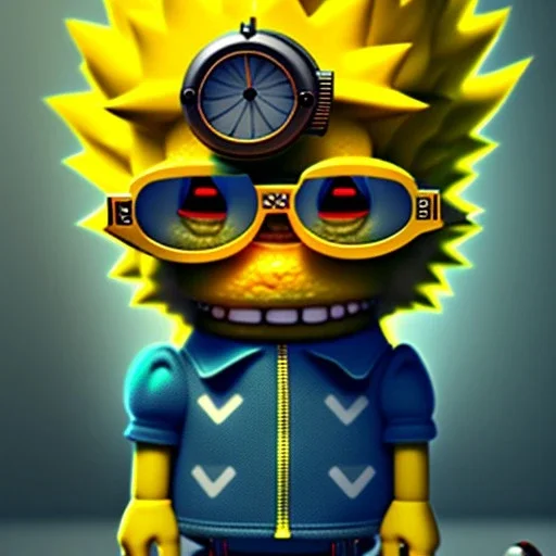 Bart Simpson toddler, steampunk headphone, sunglass, gangsta neckless, full body, yellow puffer jacket, tokio background, dramatic lighting, hyper realistic, unreal engine 5, 16k