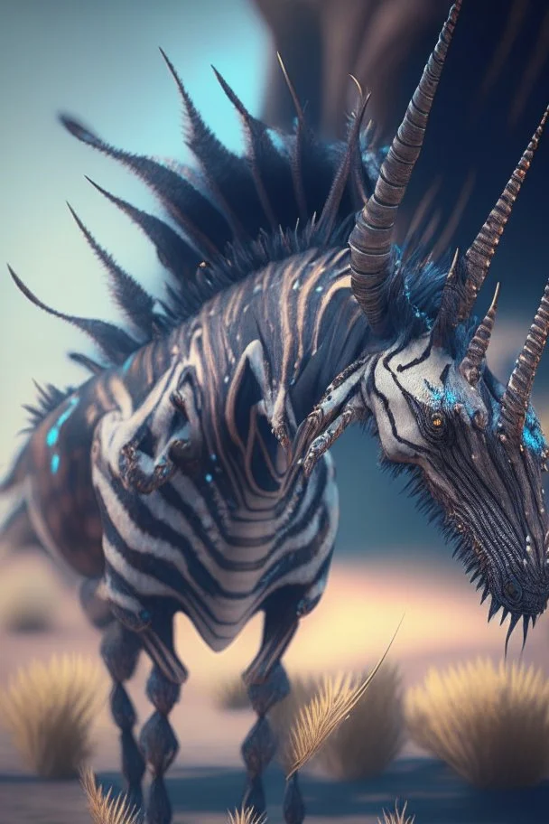 whale zebra antelope thorny devil stallion ,16k, octane effect, unreal engine, cinema 4d, POTRAIT