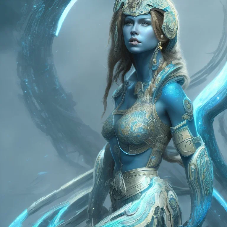 portriate of beautiful blue na'vi warrior,volumetric lighting, particals, intricate detail,realistc, close up