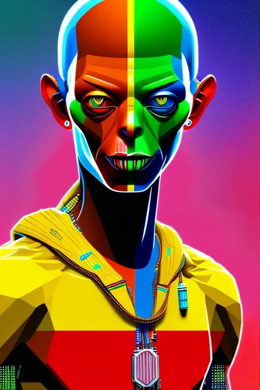 smeagol in Kente, ghana colours, cyberpunk, high detail