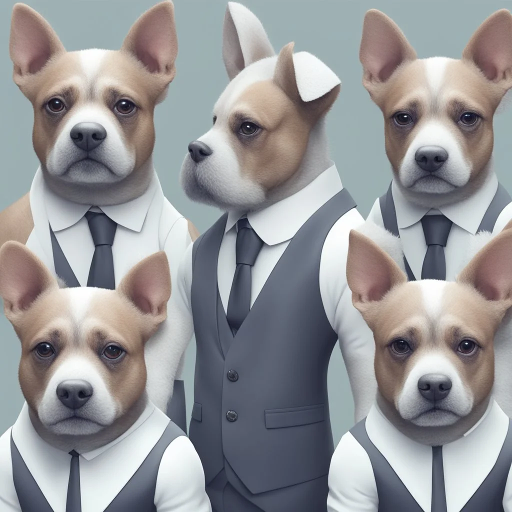 make one realistic business dog that is made of shapes and has a suit on looks a little like crystals with arms mindst 2048 x 1152 pixels og højst 6 MB