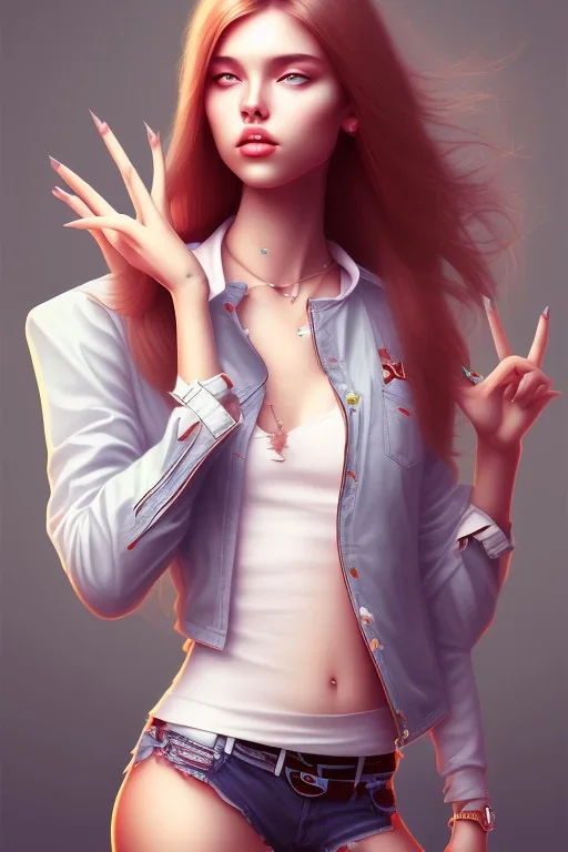 Girl, peace sign, hand on hip