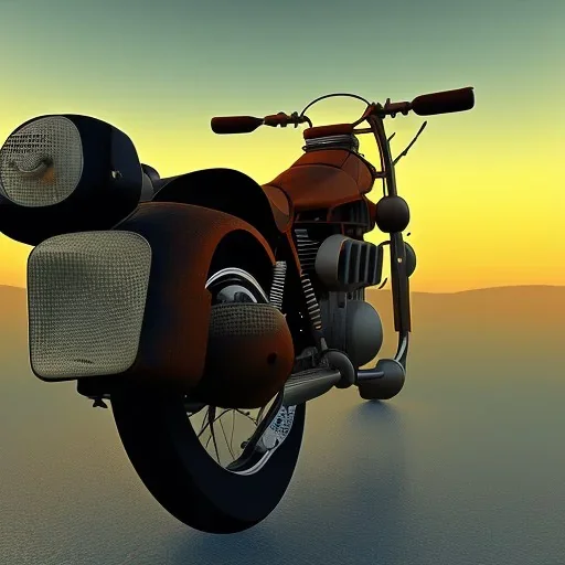 Old motorcycle Flying in sundown