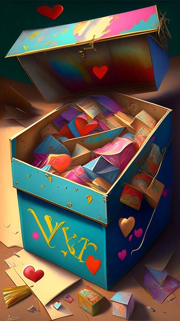 A box full of love letters, realistic, professional, art, detailed, vibrant colors.