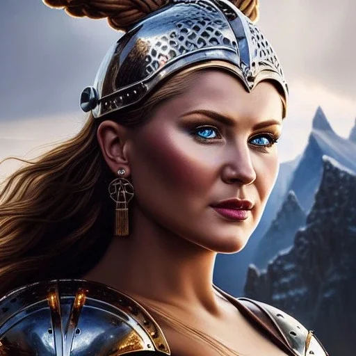 Ultra detailed fullbody Portrait in oil on canvas of beautiful busty female Viking with armor,helmet,extremely detailed digital painting,ultrarealistic skin,intense stare, extremely detailed face, crystal clear eyes, mystical colors ,perfectly centered image, perfect composition, rim light, beautiful lighting,masterpiece ,8k, stunning scene, raytracing, anatomically correct, in the style of Simon Bisley and Ohrai Noriyoshi and robert e howard and Steve Jung and Wizyakuza and uncannyknack.