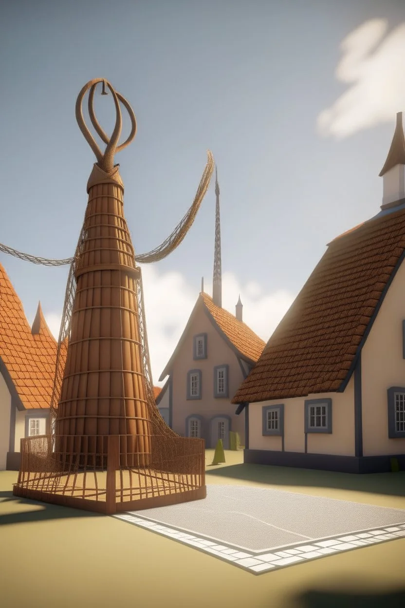 Basketball net in small danish town with Viking statue in ps2 low poly style