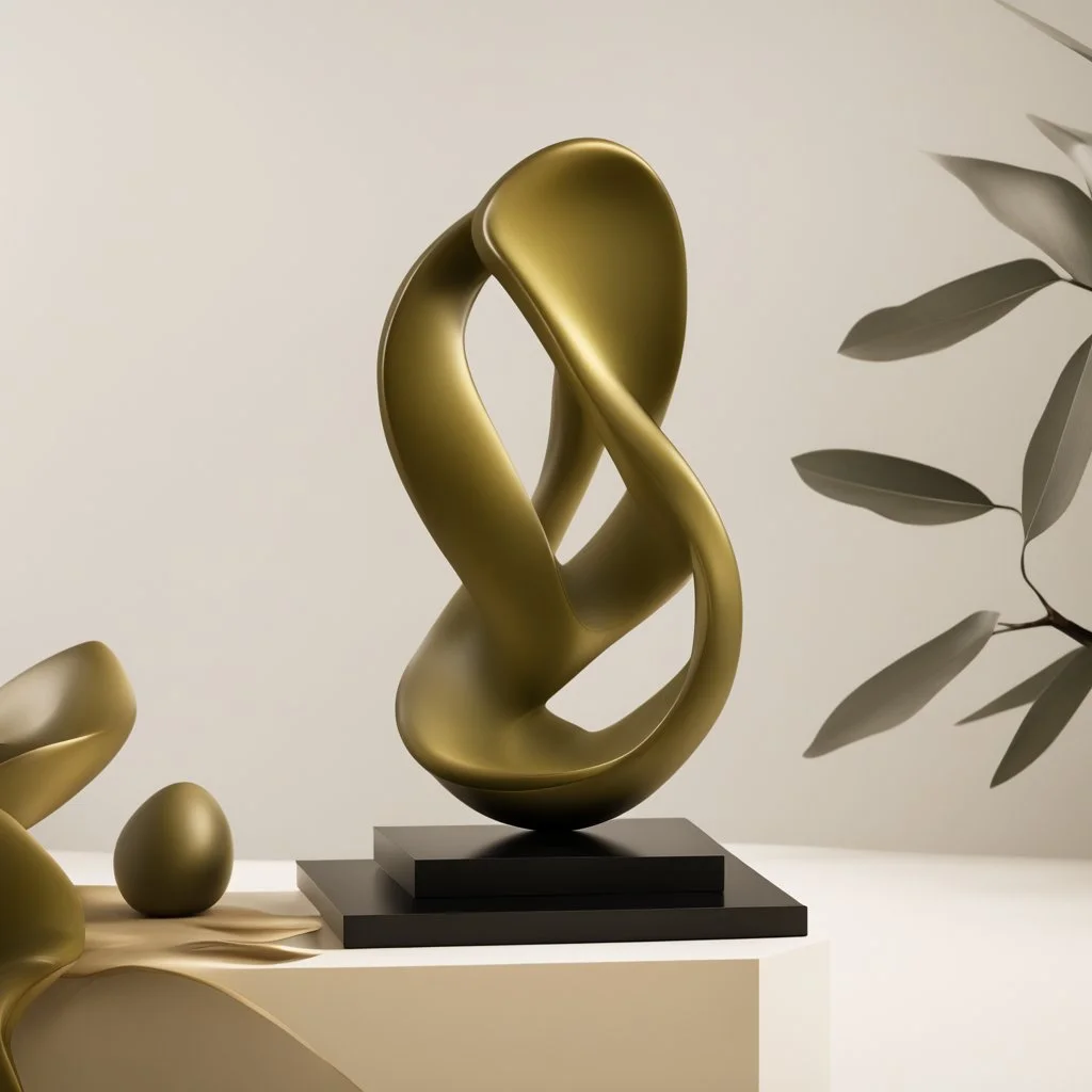 An olive kernel-inspired sculpture, rendered in a contemporary, abstract style.