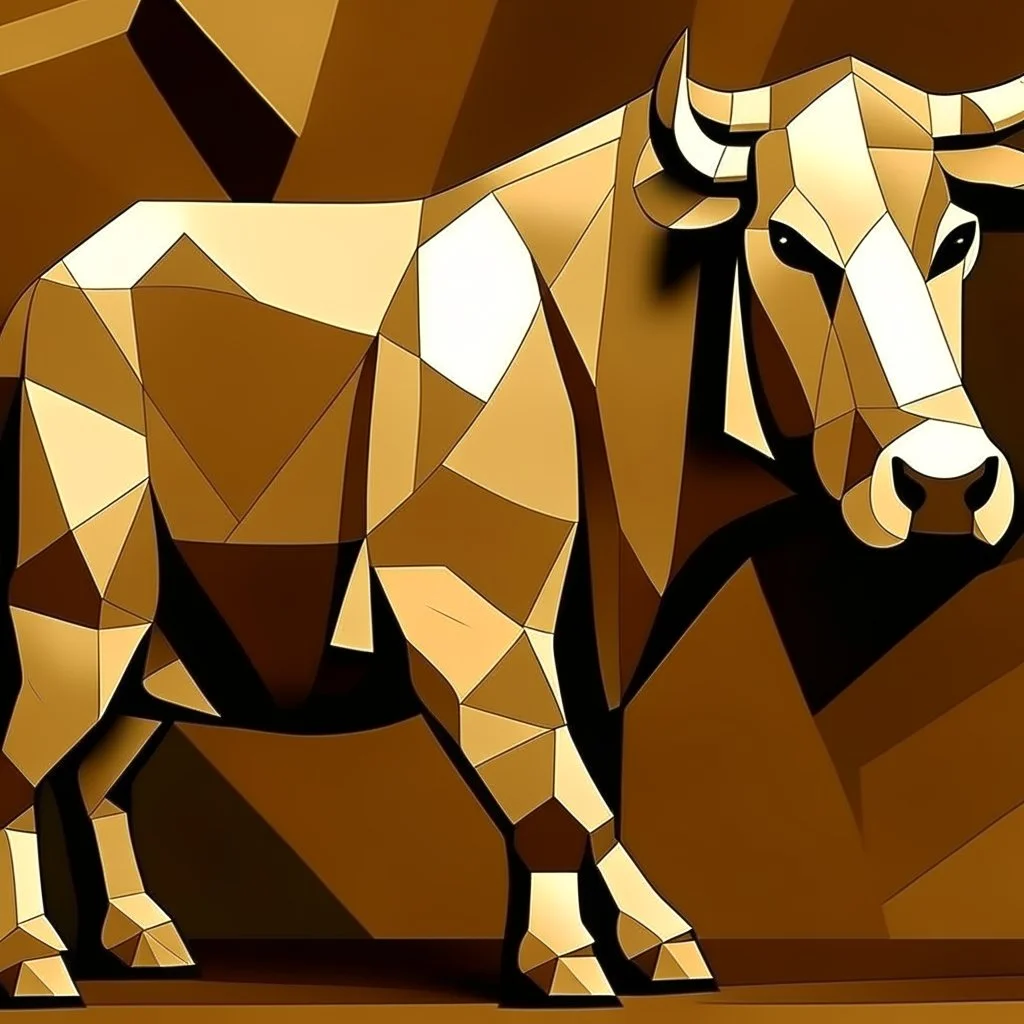 picasso style bull cubism brown