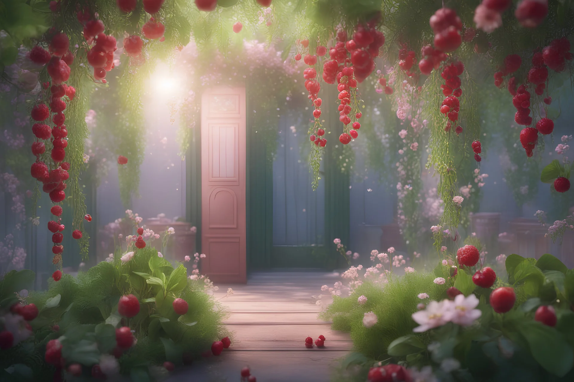 Spring is coming, fresh red berries and shoots, flowers are blooming. The night came early, the dawn came late, the buckets were full of flowers, and dew was at the door. There are also green dates hanging from the branches. 8k 4K 3D 丰富多彩的 美丽的 高细节 幻想 电影后期处理 错综复杂 亚克力艺术 很有魅力 超现实 立体感 高质量 高分辨率 品质清脆 大景深