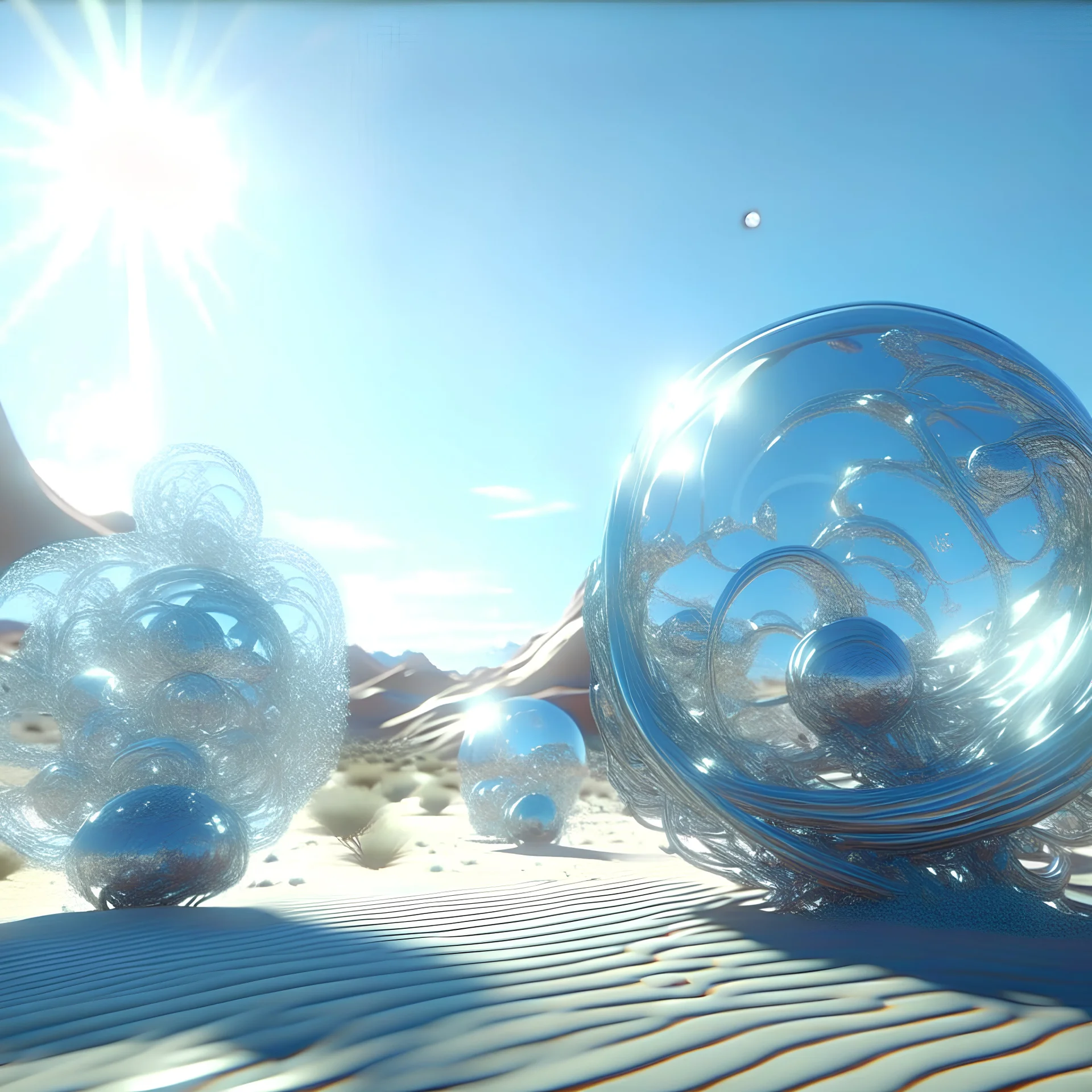 Bright, glittering, 3d, plastic-like, surreal objects in a bright environment, desert, noon light, creepy, masterpiece, good quality, intricate details, high quality, best quality, 8k, in focus, sharp focus, DVD Screengrab, fantasy, sci-fi, cinematic, photorealism, octane render, frostbite, 8k, cinematic, unreal engine, bokeh, vray, houdini render, quixel megascans, arnold render, 8k uhd, raytracing, cgi, lumen reflections, cgsociety, ultra realistic, cinema4d, studio quality, highly detailed