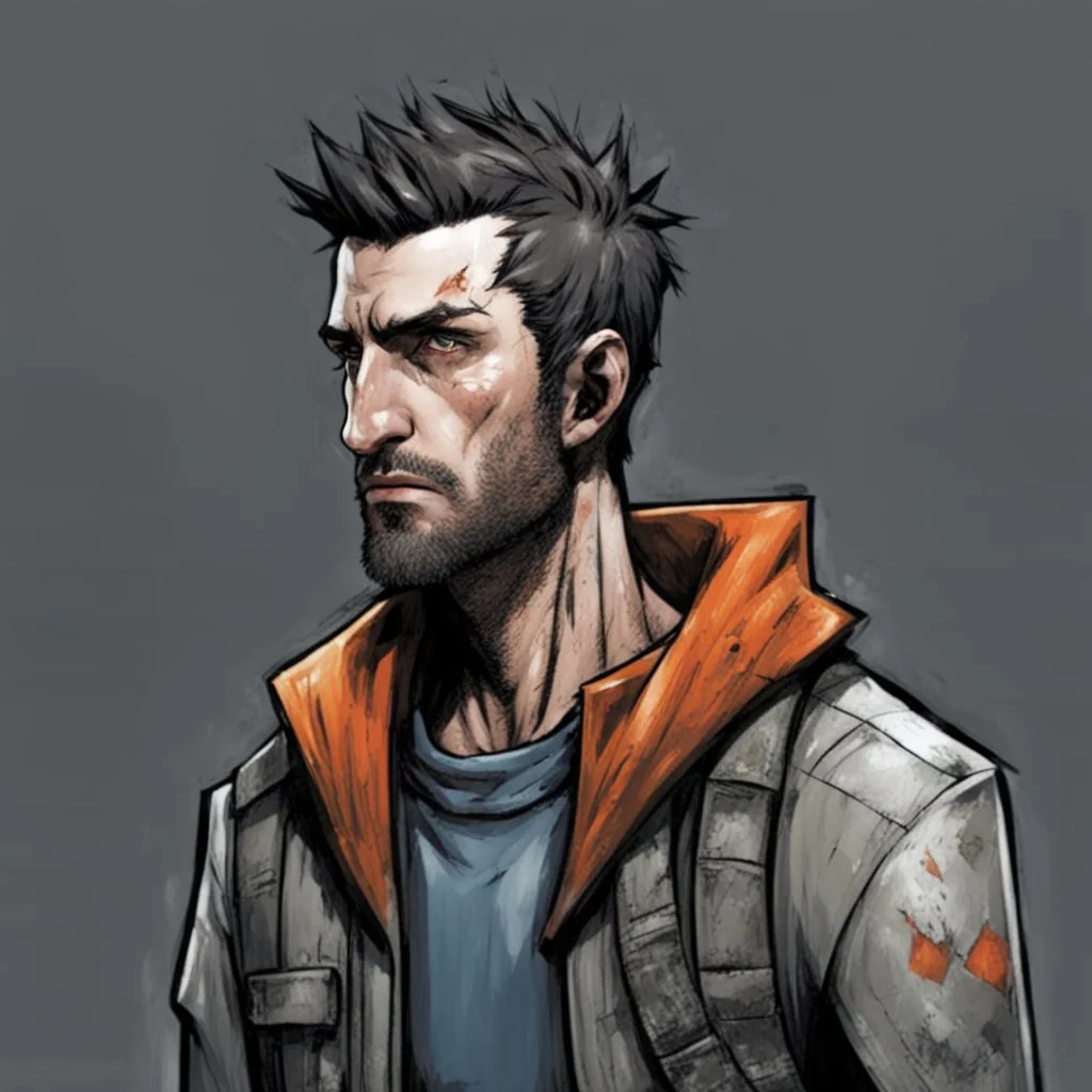 man,, looking serious, comic book, post-apocalypse, grey background