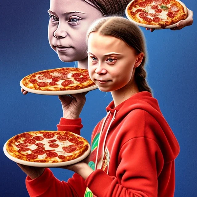 portrait of Greta Thunberg delivering pizza