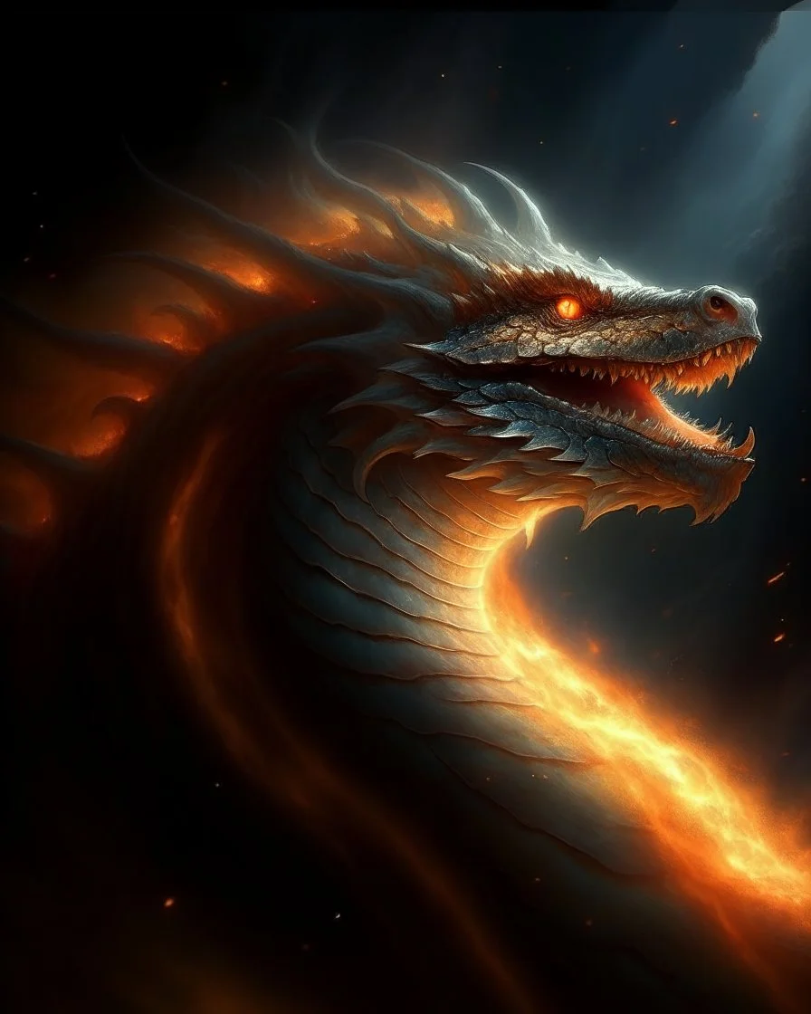 A big and brave dragon with fire in his mouth