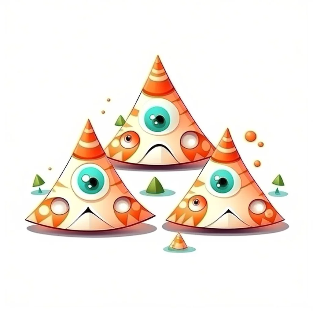 Cartoon illustration for children: strange triangle-shaped seashells. White background