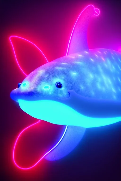 neon glowing whale swimming in the sky at night, 8k, luminous, glowing, realistic, luminescence,