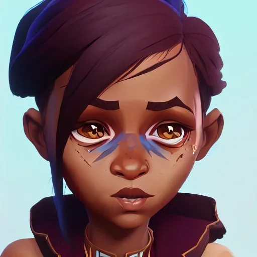 Portrait of an adorable chocolate skinned warlock little girl with brown hair