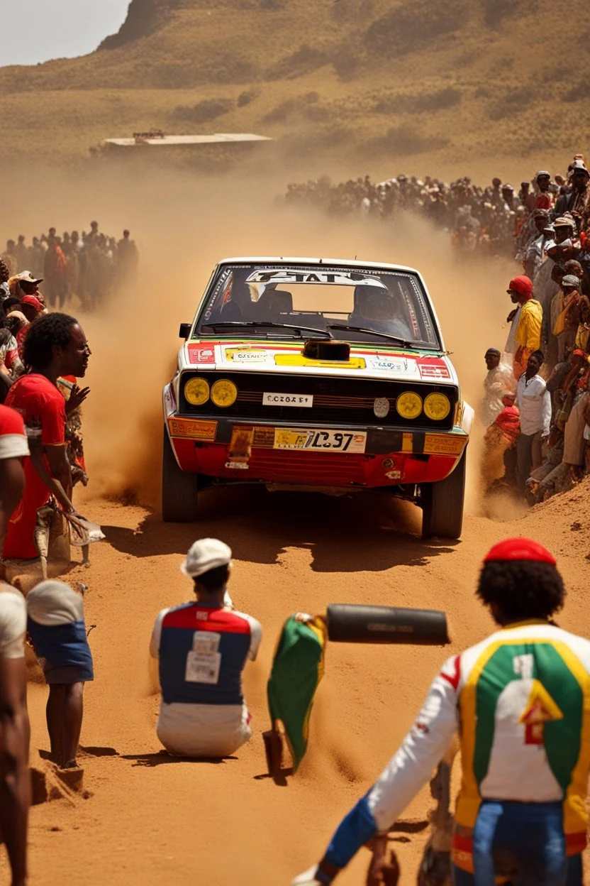 fiat 131 rally car Ethiopian with dreadlock man inside