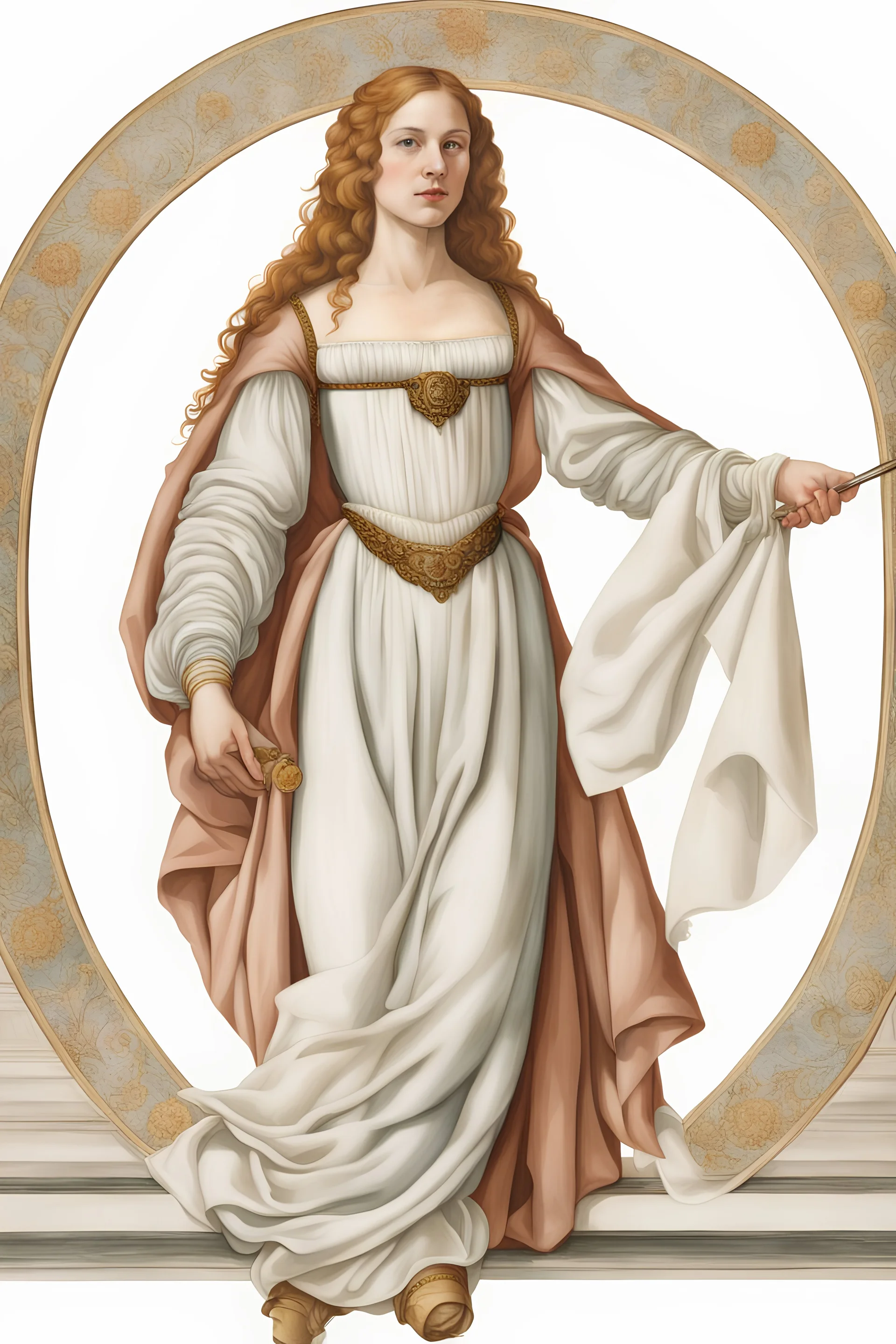 portrait of a renaissance woman full body botticelli style on a white background