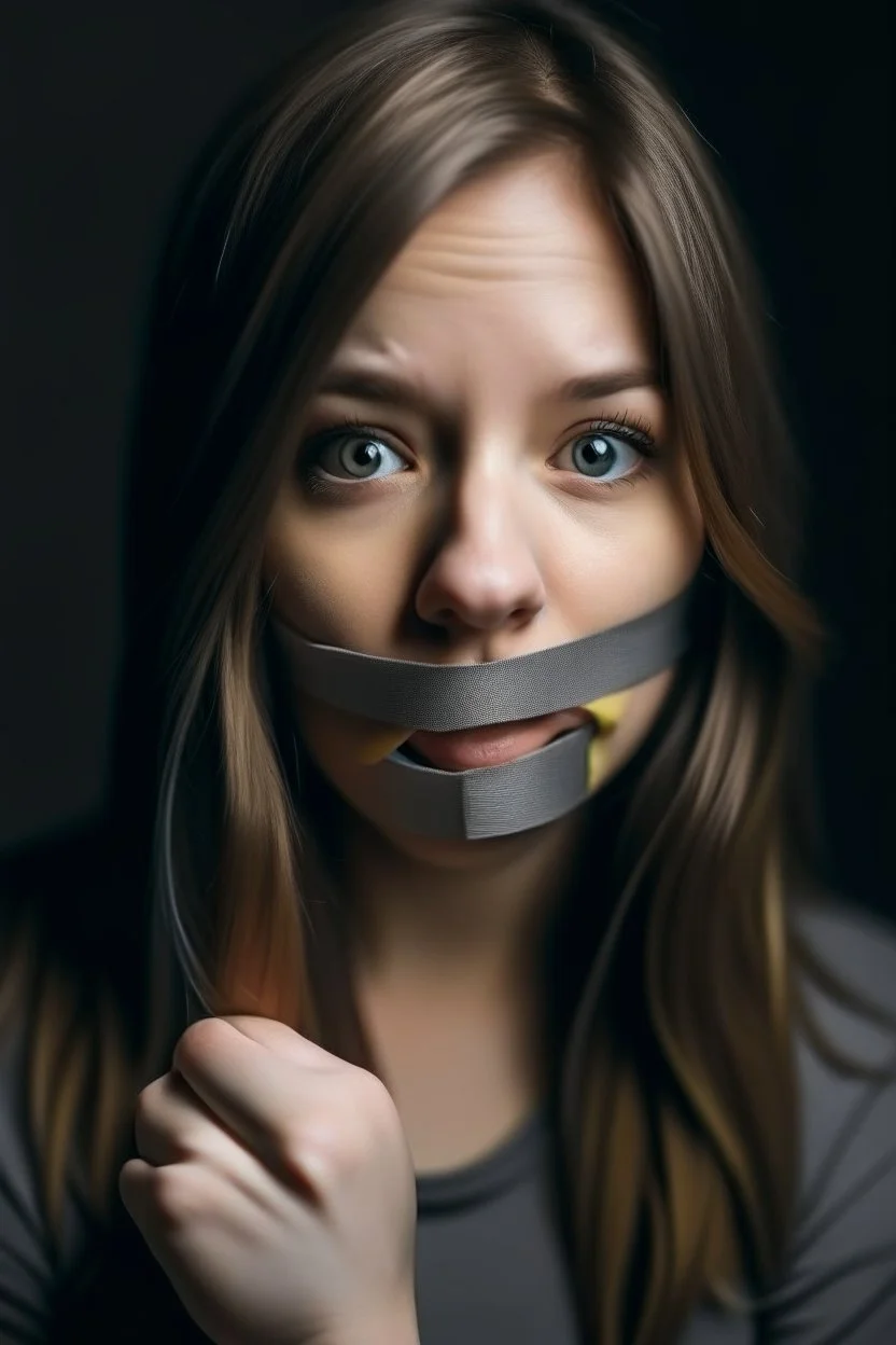 Adult girl wearing duct tape over mouth