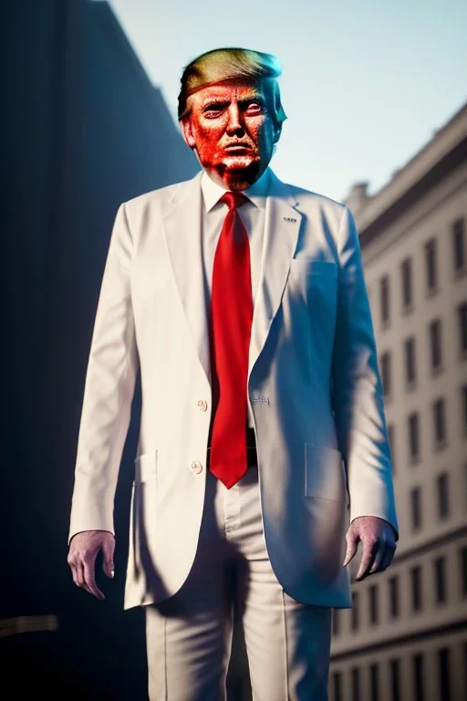 Ultra realistic image night, Donald trump zombie, suit, blood, torn arm, night, the walking dead style, dark ambient, highly detailed, White House background, concept art, unreal engine 5, ray tracing, RTX, ultra detail, volumetric lighting, high definition, high resolution.