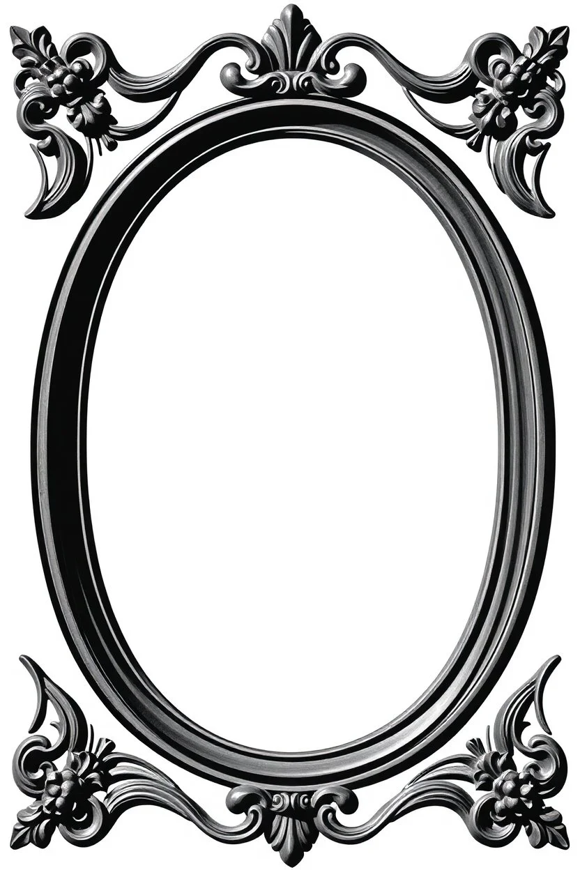 silhouette of a heavy wood ornamental oval picture frame, black on white vector
