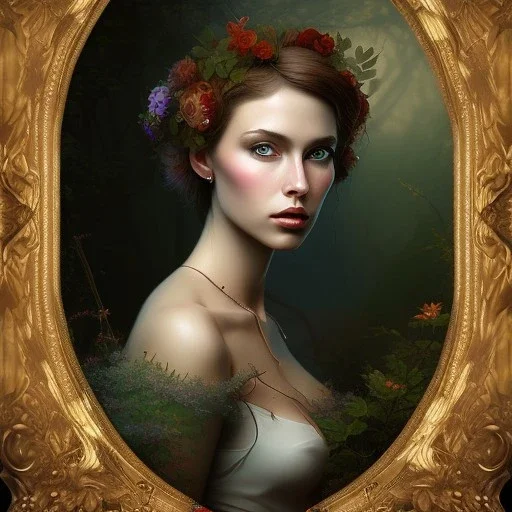 romantic fantasy spray painting, portrait of poet, foliage frame