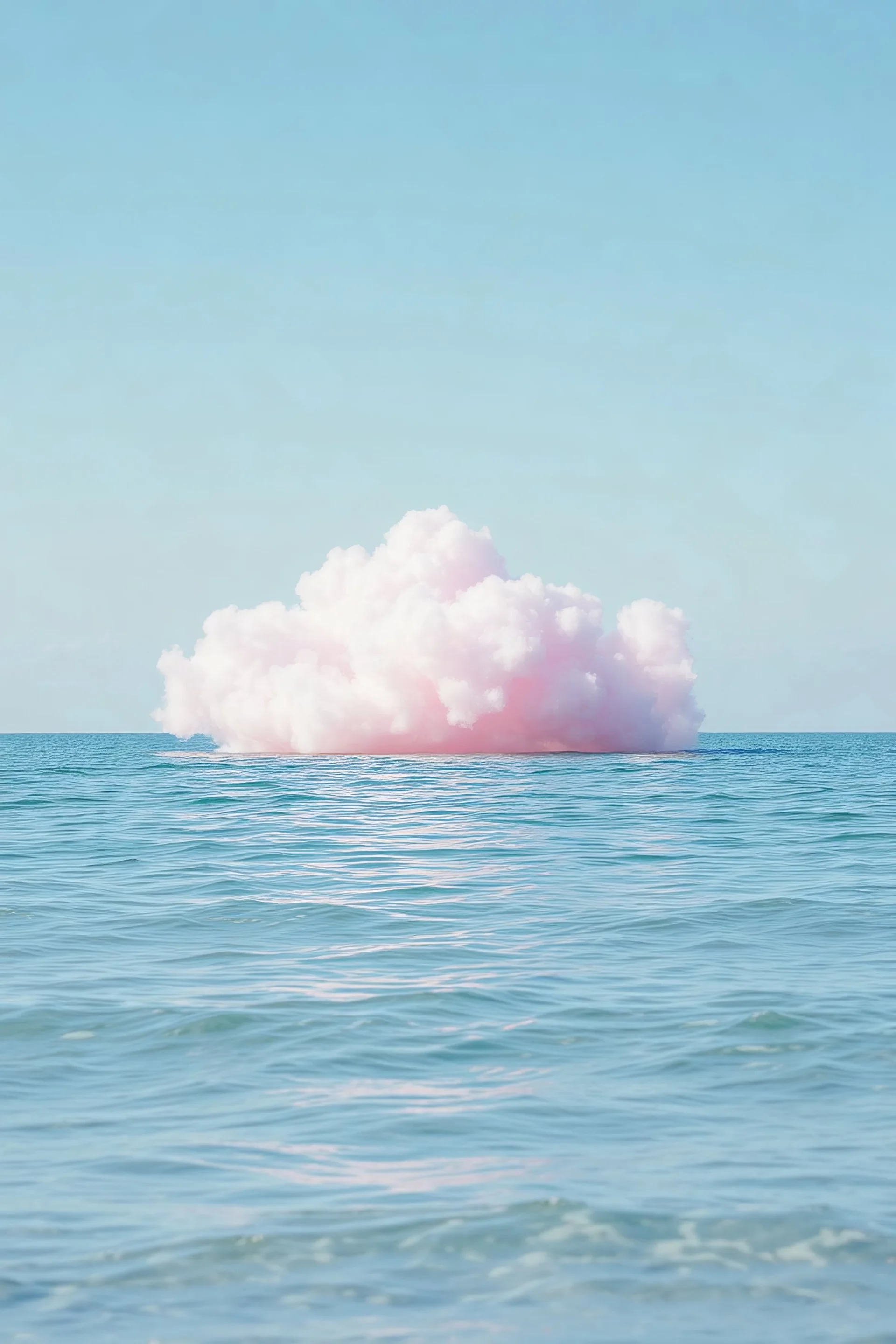 A pink plastic cloud floating in the sea