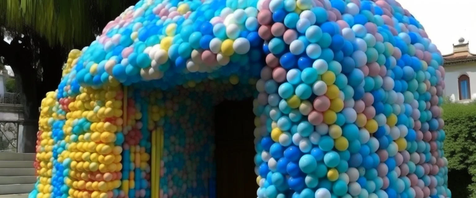 A pale periwinkle observatory made out of balloons painted by Claude Monet