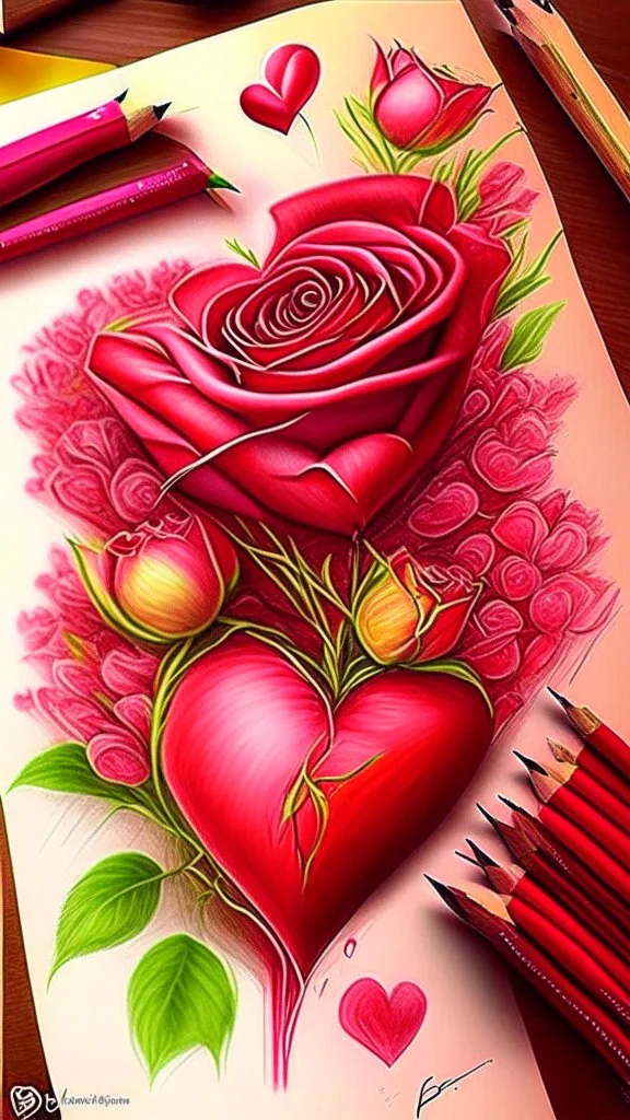 Valentines day, love, art, drawing, very realistic, detailed, vibrant colors.