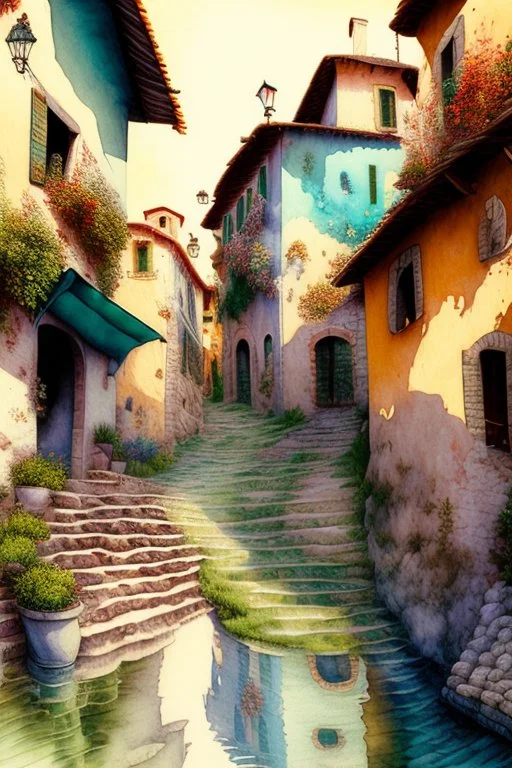 Jean-Baptiste Monge style an old italian town in a hill , sea around, surreal, a masterpiece, razor-sharp focus, dynamic lighting, watercolor and ink concept art extremely detailed psychedelic 8k beautiful high detail high definition colourful matte background Michelangelo Van Gogh colorful dramatic lighting fine art reflections whimsical National Geographic photography Alexander Archipenko Romantic Impressionism Fantasy illustration Romantic realism in sunshine