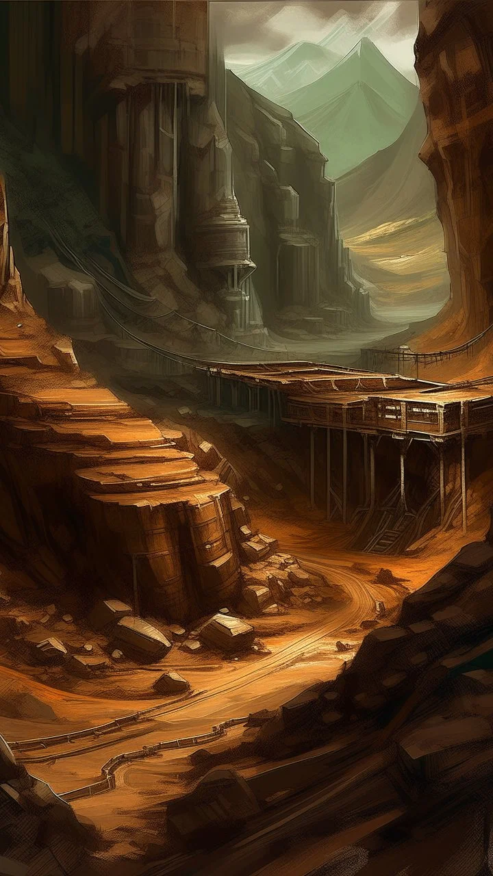 A brown underground mine in a mountain painted by Xul Solar