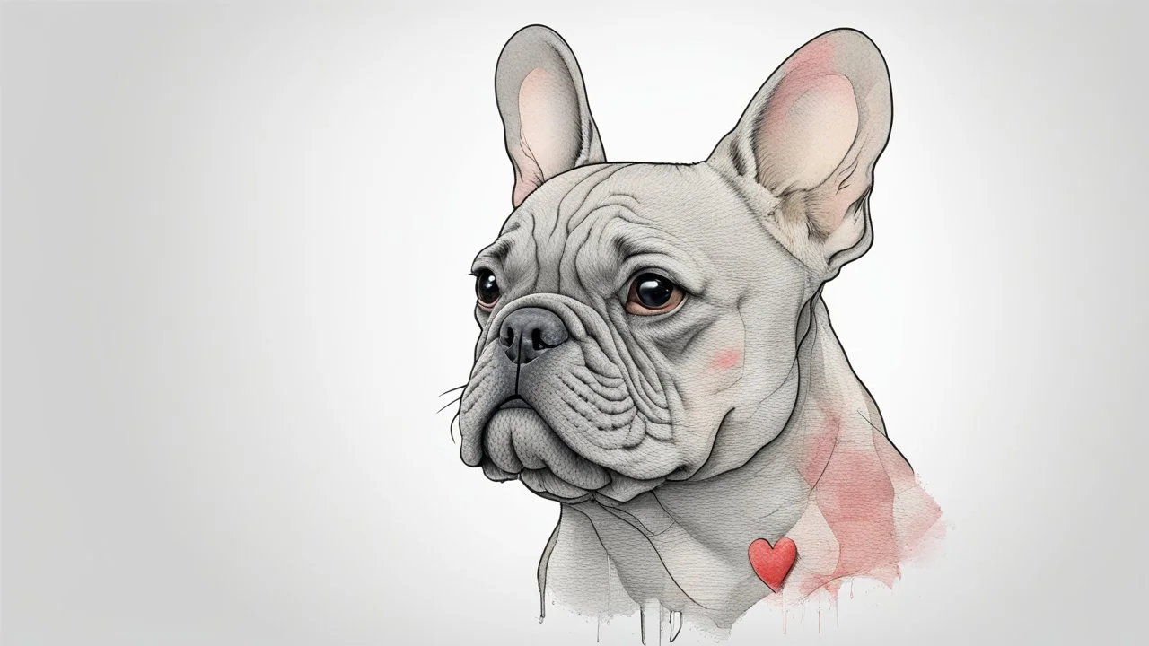 French bulldog half face half heart