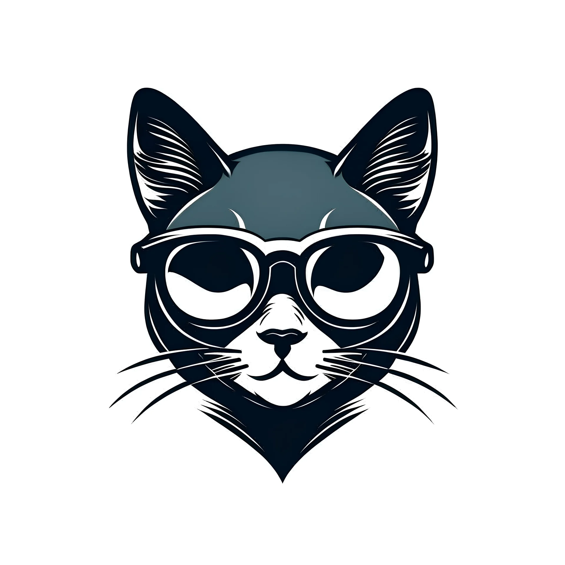 Cat head logo with sunglasses and a place to write the name at the bottom