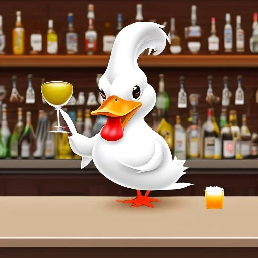 A Dressed Up White Duck Being a Bartender in a Tavern