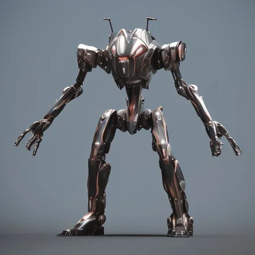 Mecha with metal spider legs his hands are machine guns. Driver is animal