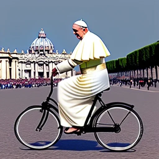 Pope riding bicycle, Rome, St Peter's basilica, photo realistic, 8k