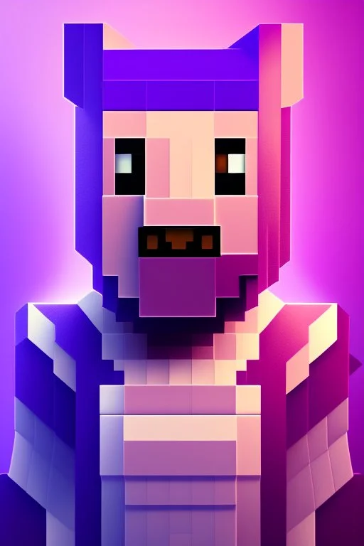 a portrait of a purple square face, Minecraft look, cute, farmer look, 2d, large pixel style