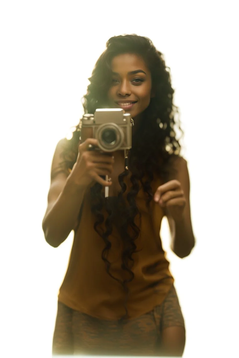 A realistic selfie-style self-portrait of a confident influencer aged 18-37 in an urban setting, dressed in trendy sportswear or beachwear to showcase her slender figure. Her creative curly black hair shines under softbox lighting accentuating her flawless skin. The vintage camera shot with a macro lens introduces a charming bokeh effect. Every detail, from her complexion to body contour, is outlined for a high-quality image –ar 4:5 –testp –upbeta –octane.