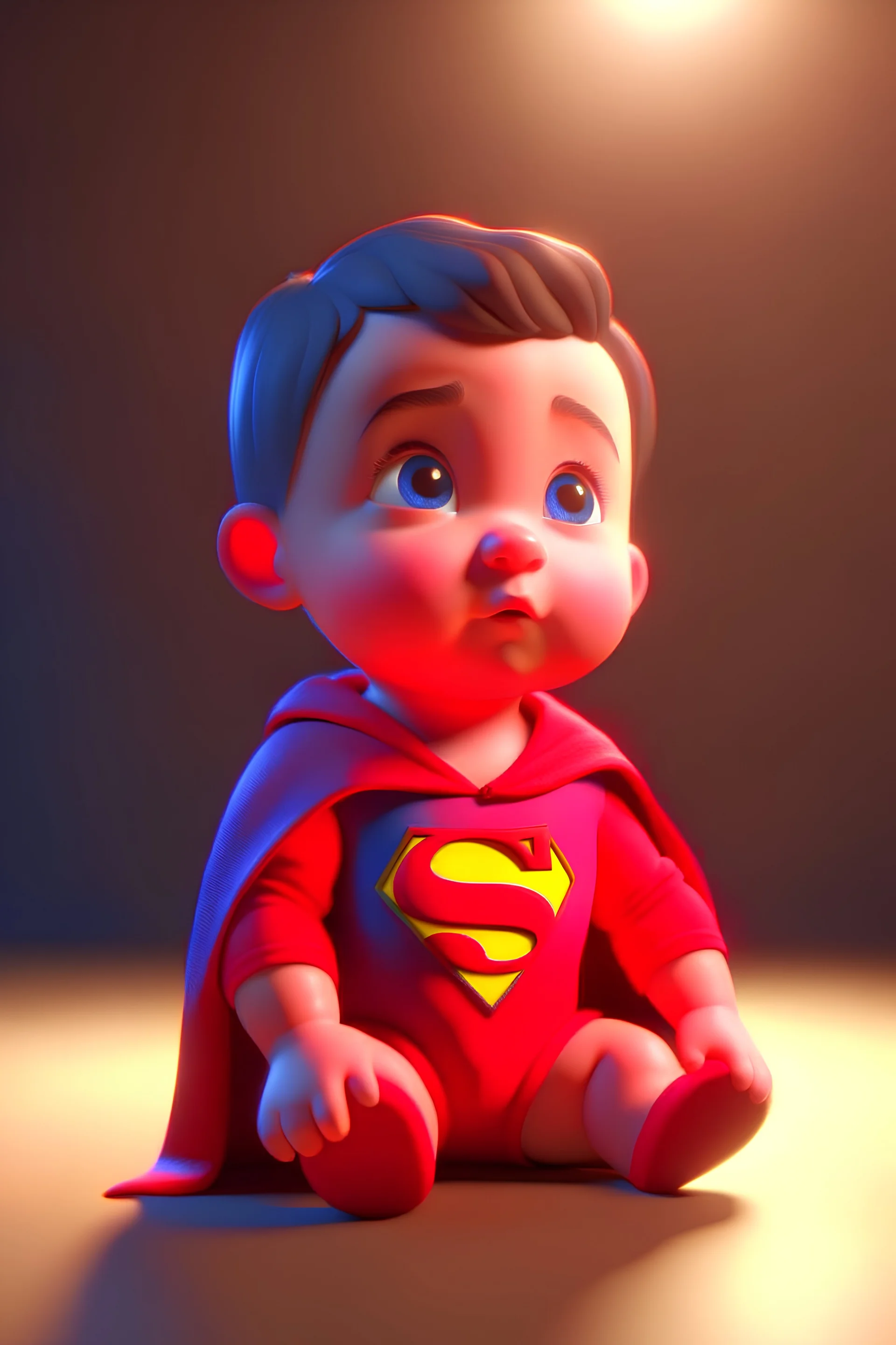 baby super man 3d render photo, cinematic