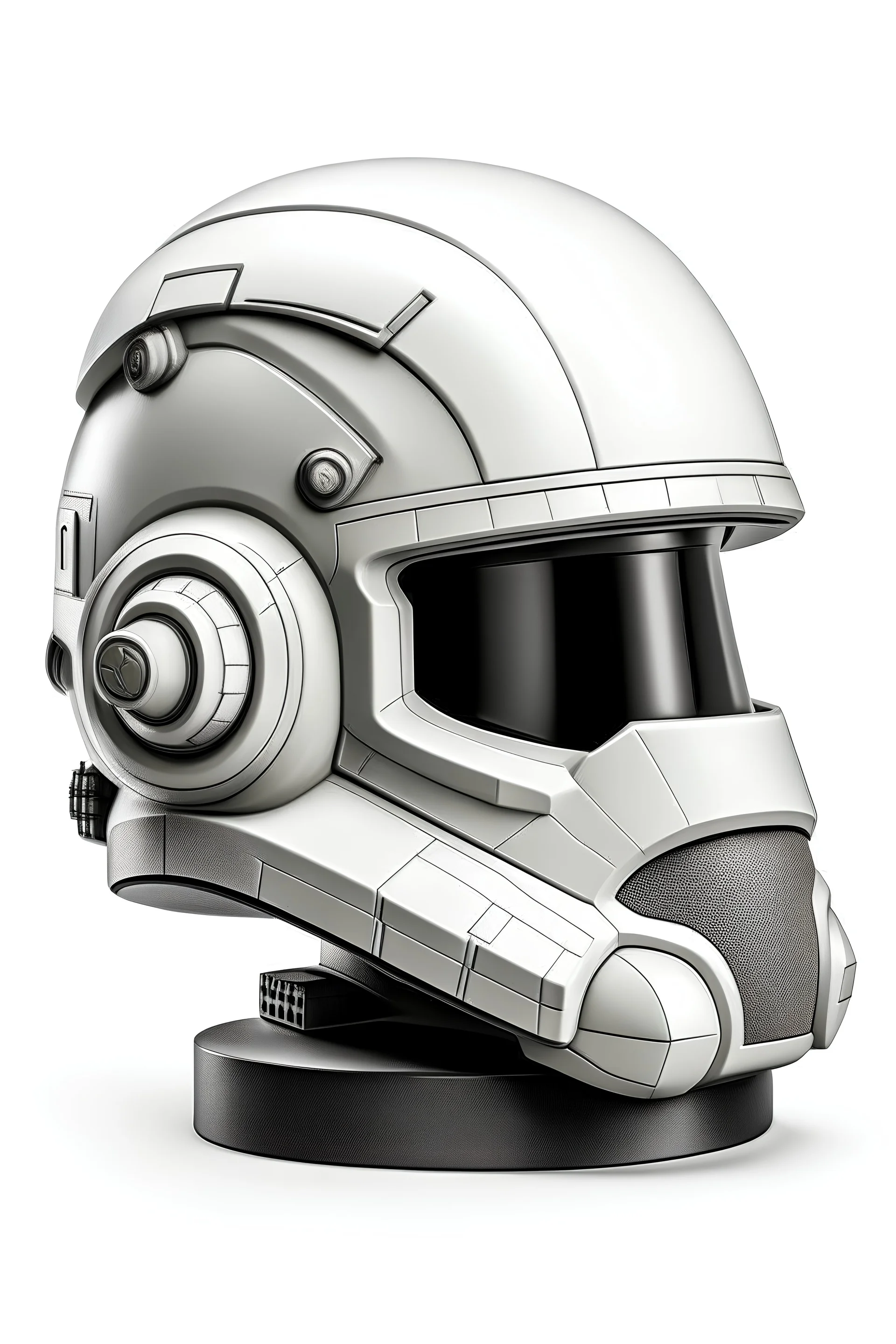 front and side profile of space trooper helm with crest from top of head to base of neck