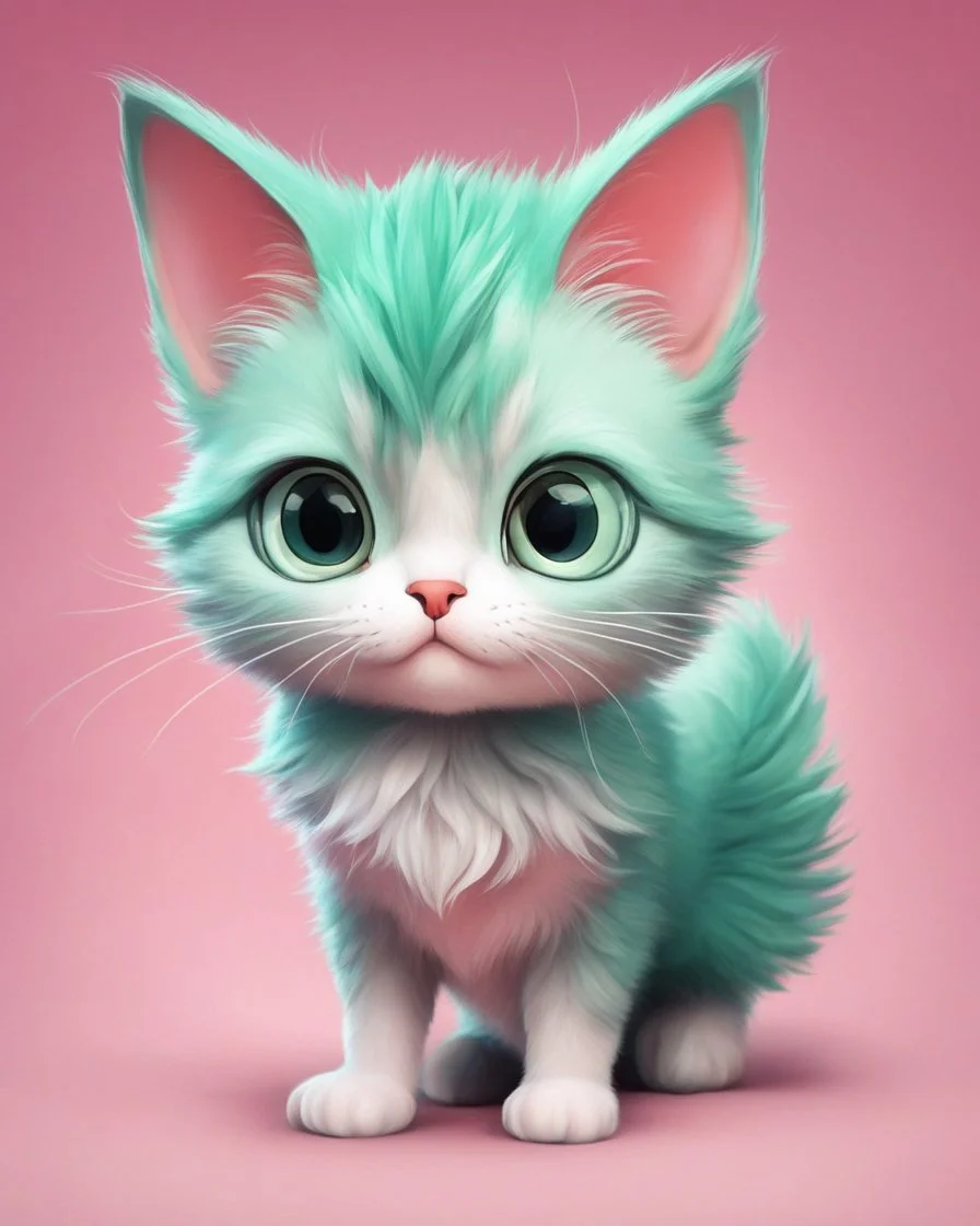 A delightful and adorable cartoon illustration featuring a cute mint-colored cat against a charming pink background, (delightful illustration:1.4), (adorable cartoon cat:1.5), (charming pink background:1.3), (expressive mint hues:1.2), inspired by the styles of cute cartoon artists, trending on ArtStation, Intricate, Sharp focus, vibrant lighting, (whimsical:1.4), (playful ambiance:1.3), (lush fur details:1.5), Cartoon, Masterful, Captivating, High Detail, Cinematic view