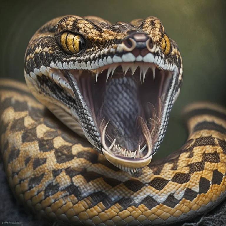 A coiled viper with its fangs bared