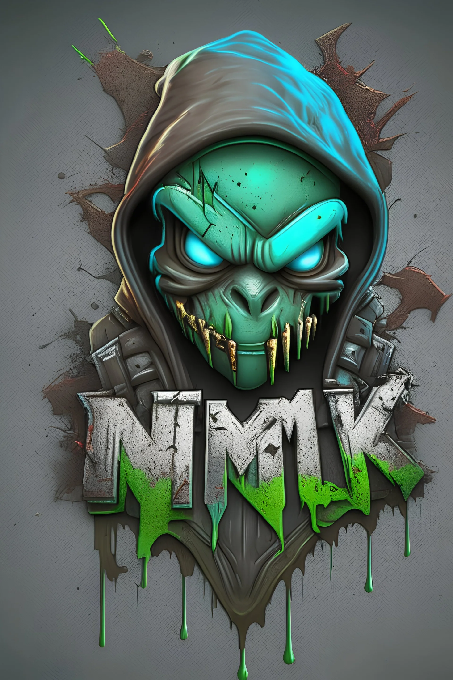 3D emblem the GRIME , color grunge character, no mercy череп кости