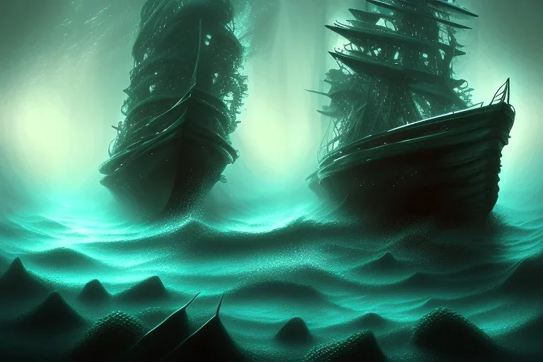 deep sea forest landscape shipwreck