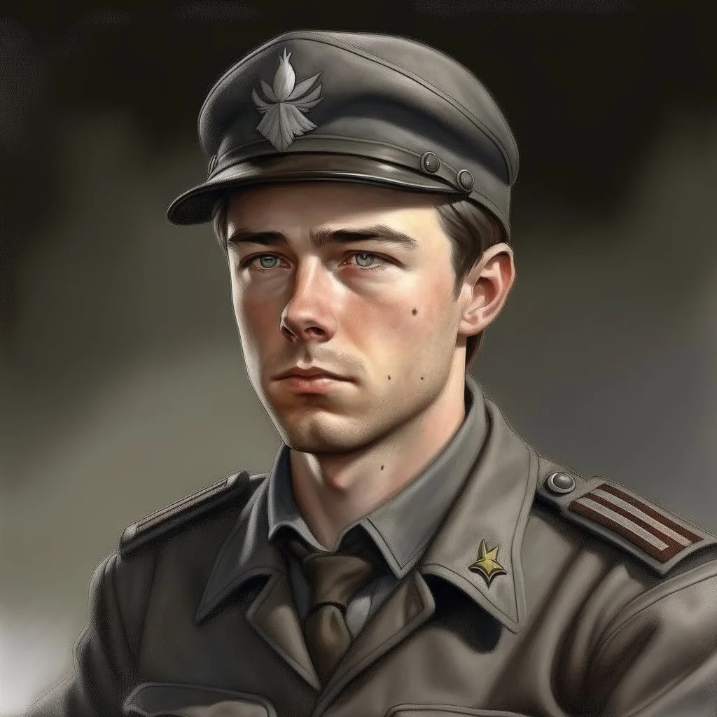 German ww2 young tank commander in grey uniform realistic digital art