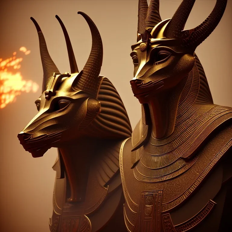 A portrait post-apocalypse of Jackal Egyptian God Anubis ,in the third temple, sci-fi fantasy style, volumetric lighting, particales,highly detailed,cinamatic,8k,3D,fire and black deep colours,ignore NSWF