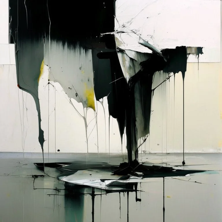 Empty Minimal contemporary abstract flat landscape painting. Concrete. Big brushstrokes. Twisted fragments of bodies. Drips of paint. style of Justin Mortimer and Adrian Ghenie.