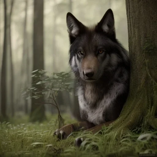 in Forest award winning portrait of a maleunreal 5, octane render, cinema4d, dynamic lighting, dramatic lighting, 4k, redshift render, highly detailed, hyper realistic,anthropomorphic black wolf long