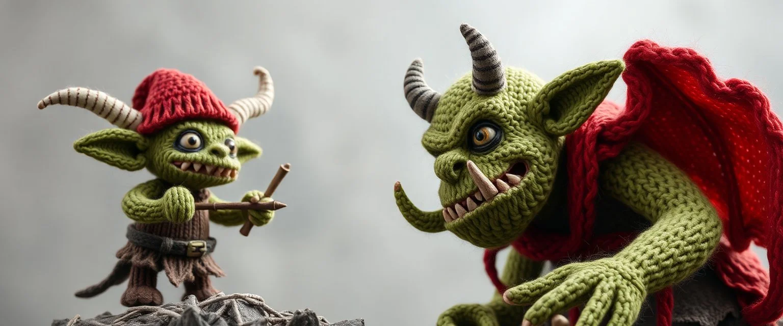 knitted goblins and an ogre