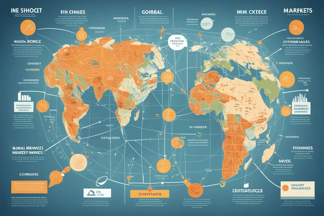 An infographic showing the interconnectedness of global financial markets, including stock exchanges, commodity markets, and bond markets.